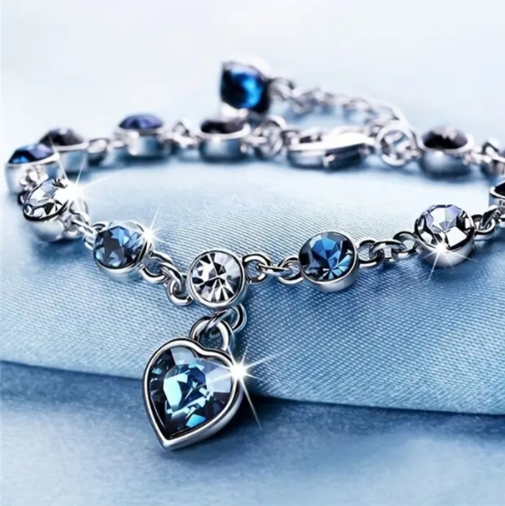 Elegant Silver and Blue Heart Bracelet